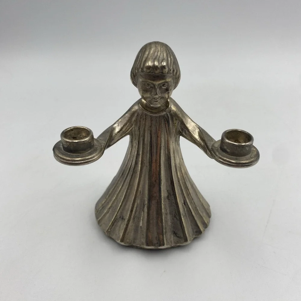 Vintage Pewter Choir Boy or Girl Candle Holder Made‎ in Italy 3.5